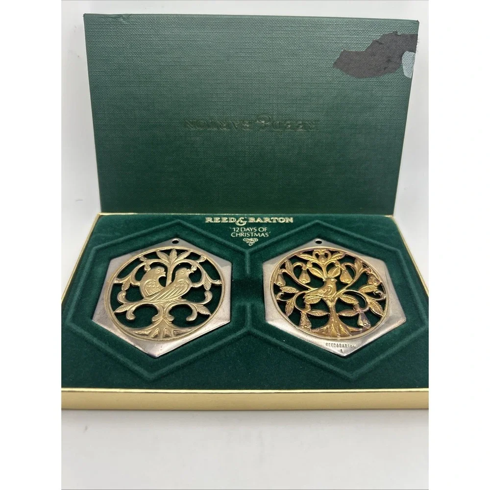 REED & BARTON Partridge‎ 2 Turtle Doves 12 Days of Christmas Ornaments 1983
